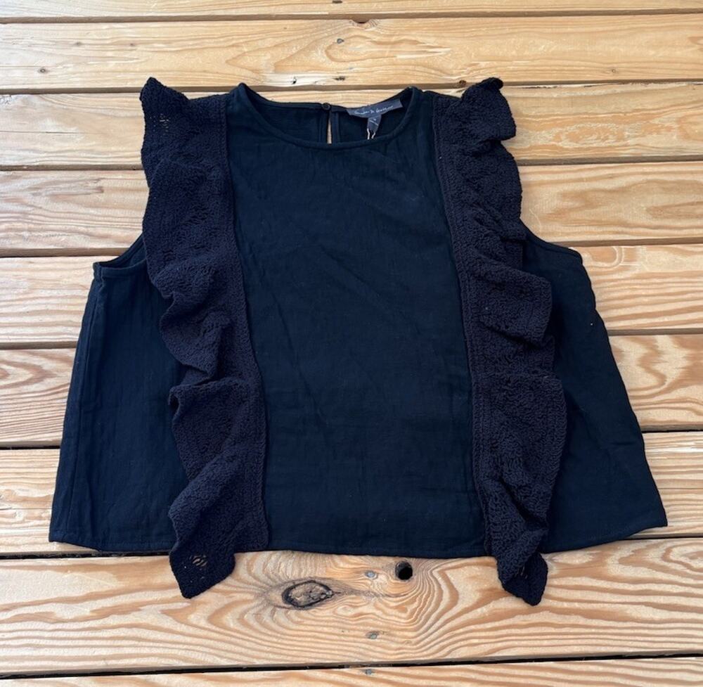 Grade & Gather Anthro NWT Womens Ruffle detail Sleeveless Blouse Size M Black R2